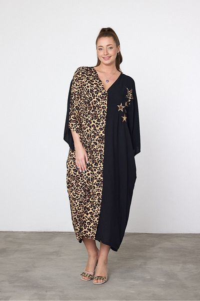 AYASOFYA OTANTIK Rochie cămașă leopard oversize cu stea neagră de damă