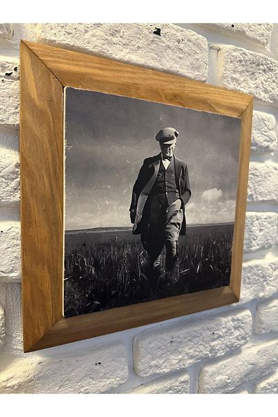woodhomeworks Πίνακας Μαρμάρου Φυσικής Πέτρας με Μασίφ Πλαίσιο 26x26 cm