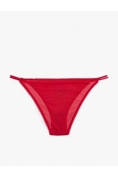 Koton Sweetheart Stone Embroidered Side Drawstring Tulle Panties