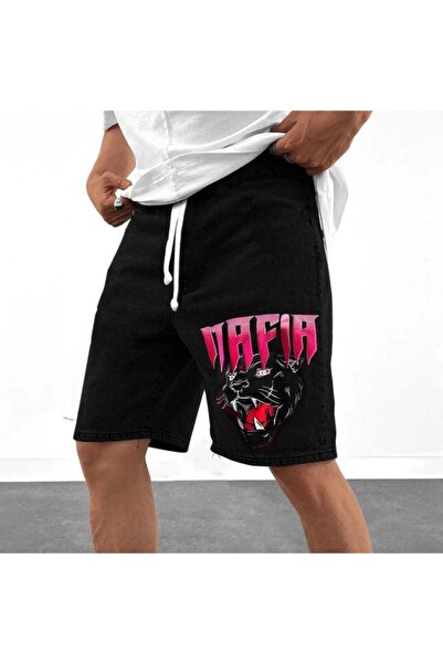 CAST COLLECTİON Pantaloni scurți cu imprimeu Mafia negru pentru bărbați