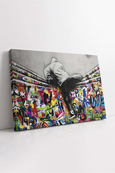 KOSS Dijital Banksy Graffiti Street Art Om care sări pe perete colorat Pictur...