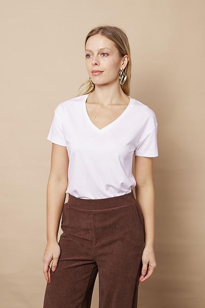 Jument Femei cu decolteu în V cu mânecă scurtă din lycra spana țesătură tricou elegant bluză-albă
