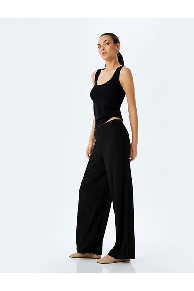 Koton Textured High Waist Wide Leg Trousers