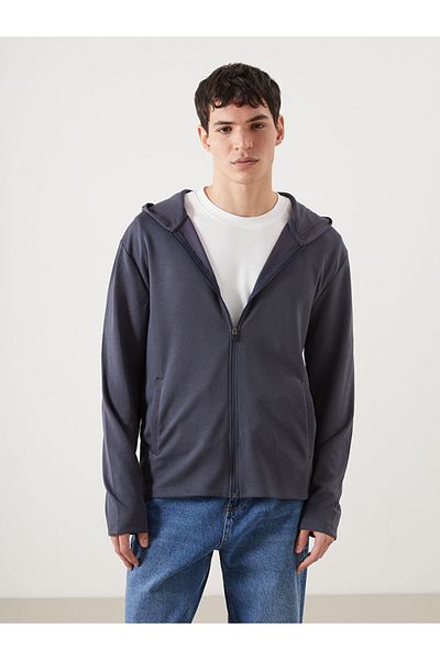 LC Waikiki Xside Gray Hooded Long Sleeve Men's Zipper Sweatshirt