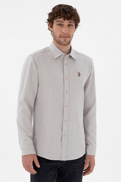 U.S. Polo Assn. Ανδρικό πέτρινο μακρυμάνικο πουκάμισο 50291394-VR049