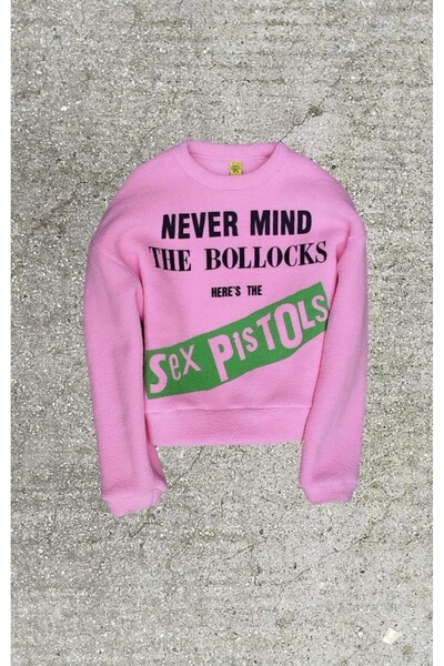 Overdrive Sex Pistols Baskılı Pembe Polar Kazak