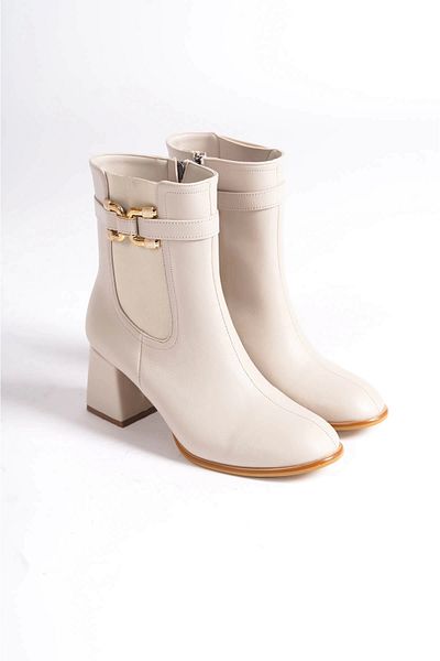TB Terzi Bey Beige Women's Winter Heeled Boots