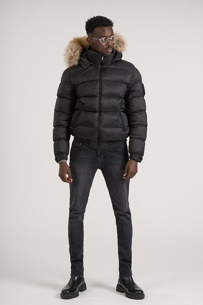 Giotelli Slimfit Fur Hoodie (Fur and Hoodie) Elastic Waist Puffer Coat