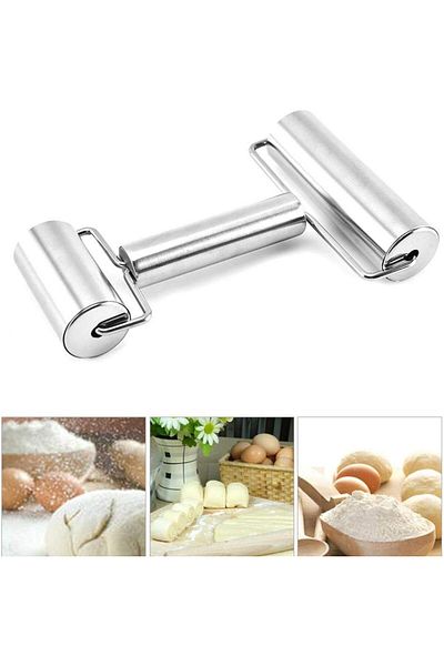 mastergold Stainless Steel Rolling Pin Pastry and Pizza Double Dough Baker Roller