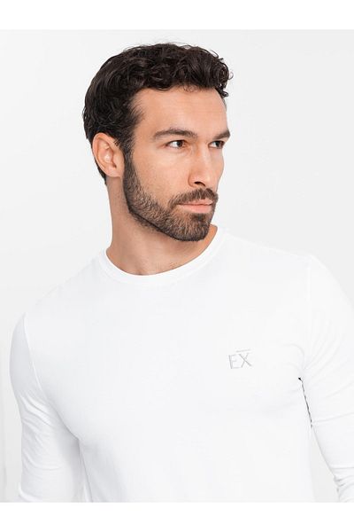 OMBRE Pánský SLIM FIT dlouhý rukáv s elastanem a potiskem - bílý V2 OM-LSBC-0124 L
