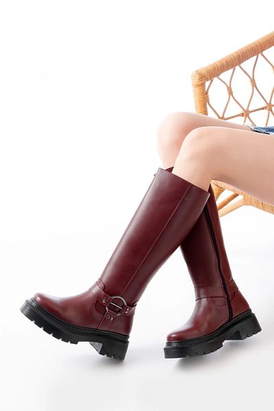 KÖMEN Burgundy Zippered Casual Women's Boots