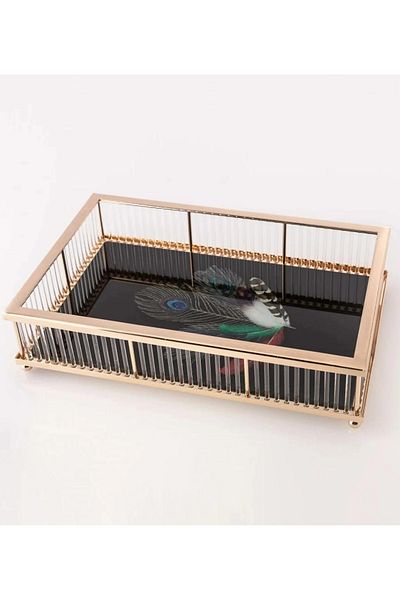 Dania glass serving tray with golden metal hand 34X27X7 cm