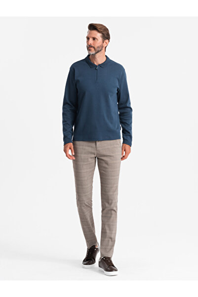 OMBRE Ανδρικό μακρυμάνικο πόλο με γιακά με φερμουάρ - navy blue V7 OM-POLS-0130 XXL