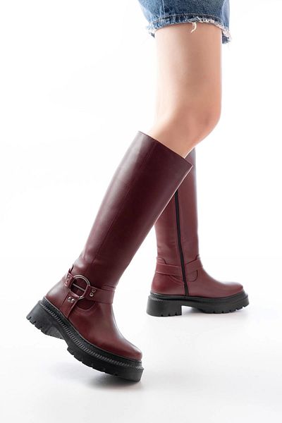 KÖMEN Burgundy Zippered Casual Women's Boots