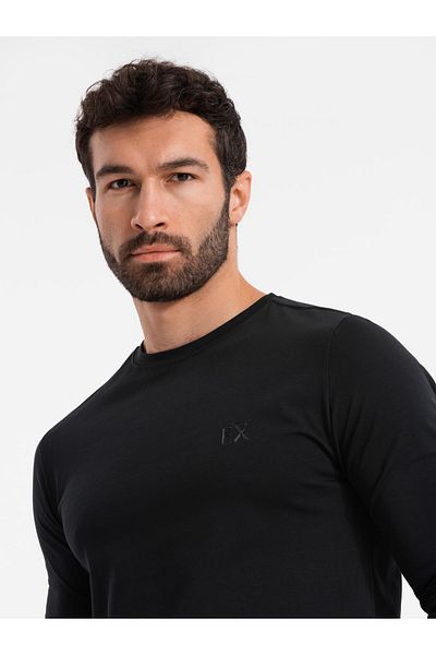 OMBRE Pánský SLIM FIT dlouhý rukáv s elastanem a potiskem - černý V1 OM-LSBC-0124 M