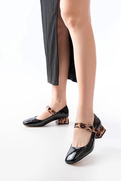 Bella Vista Pantofi de zi cu toc de 4 cm din piele lacuita neagra leopard