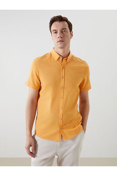 LC Waikiki Slim Fit Short Sleeve Linen Blended Men's Shirt