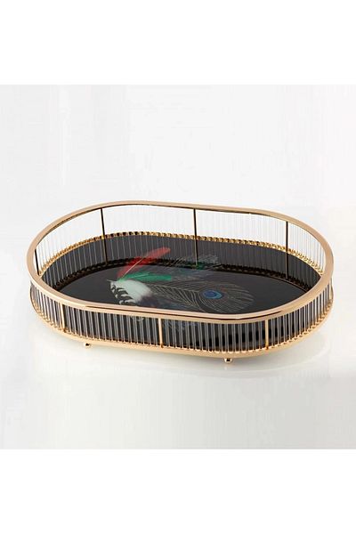 Dania glass serving tray with golden metal hand 46X30X7 cm