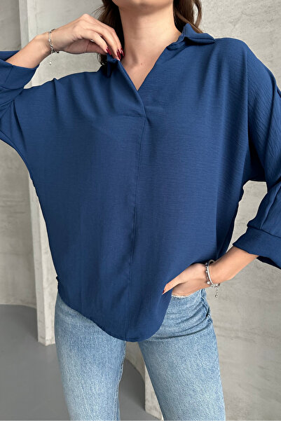 macharel jeans Γυναικείο υφασμάτινο πουκάμισο Ayrobin με μανίκια τριών τετάρτων