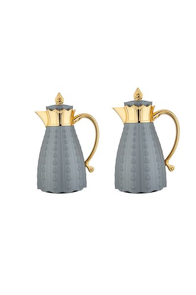 ALSAIF Coffee And Tea Vaccum Flask Set In Matt Green/gold / Leak-proof And Keeps Drinks Hot 1.0/0.7 Liter