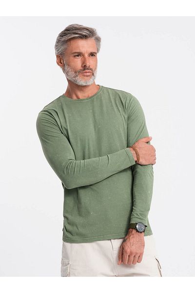 OMBRE Pánský nepotištěný dlouhý rukáv - olivový V2 L131 S