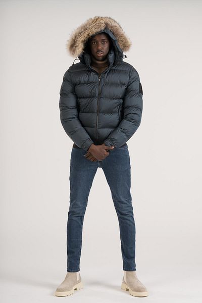 Giotelli Slimfit Fur Hoodie (Fur and Hoodie) Elastic Waist Puffer Coat