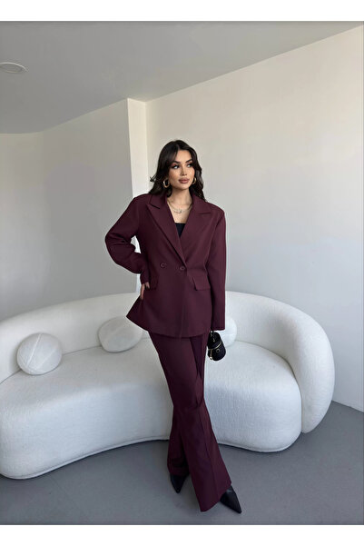 My Blog Burgundy Demande Double Breasted Jacket Set- 2025130