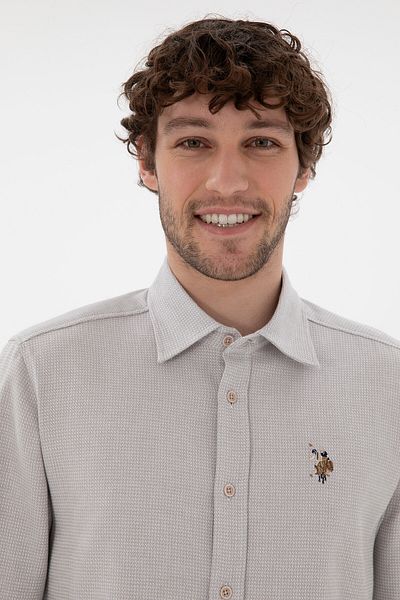 U.S. Polo Assn. Ανδρικό πέτρινο μακρυμάνικο πουκάμισο 50291394-VR049