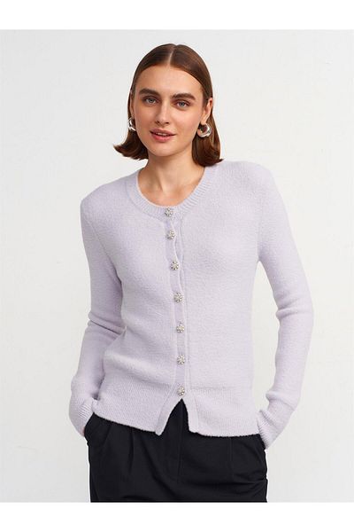 Dilvin 60198 - Light Gray Knitwear Cardigan with Pearl Buttons