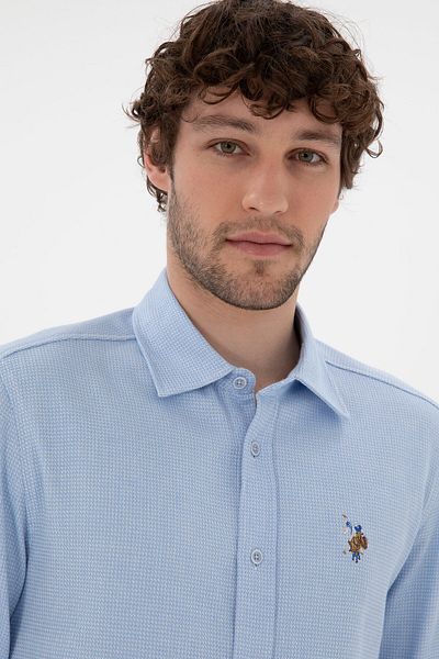 U.S. Polo Assn. Cămașă albastru deschis pentru bărbați cu mânecă lungă 50291394 -VR003