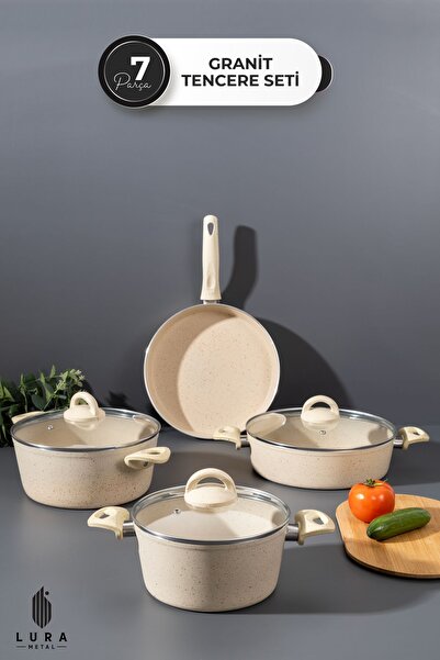 Homekolik Avngrd 7 Parça Krem Granit Tencere Seti – 26 Cm Krem