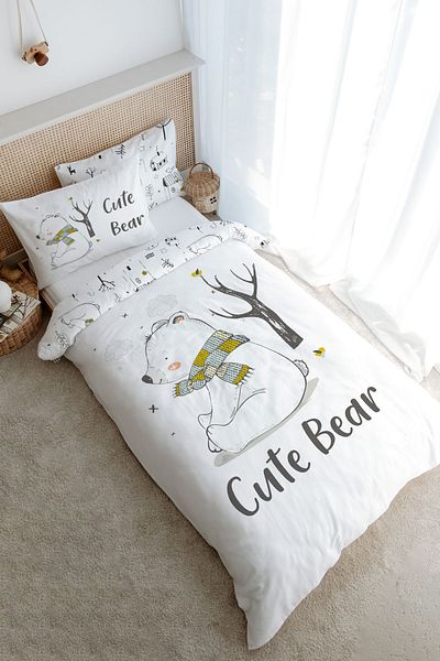 Tuğba Kuğu Single Duvet Cover Set (160X220) - for Baby Series - Polar Bear with Scarf