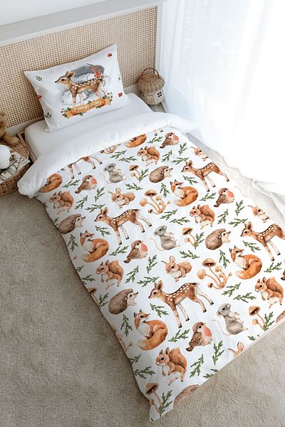 Tuğba Kuğu Single Duvet Cover Set for Autumn Forest Animals - Iconic Series (160X220)