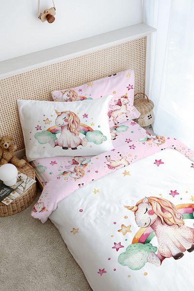 Tuğba Kuğu Baby Series - Single Rainbow Unicorn Duvet Cover Set (160X220)