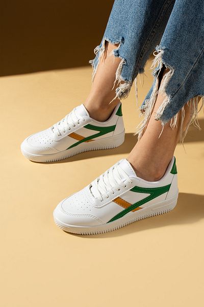 Pembe Potin White Green Unisex Sports Sneaker Lace-Up Casual Comfortable Sole Shoes