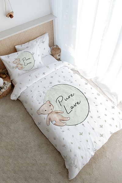 Tuğba Kuğu Single Duvet Cover Set (160X220) - for Baby Series - Retro Teddy Bear