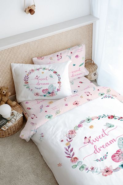 Tuğba Kuğu Single Duvet Cover Set (160X220) - for Baby Series - Butterfly Circle