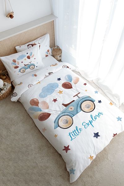 Tuğba Kuğu Single Duvet Cover Set (160X220) - for Baby Series - Balloon Car