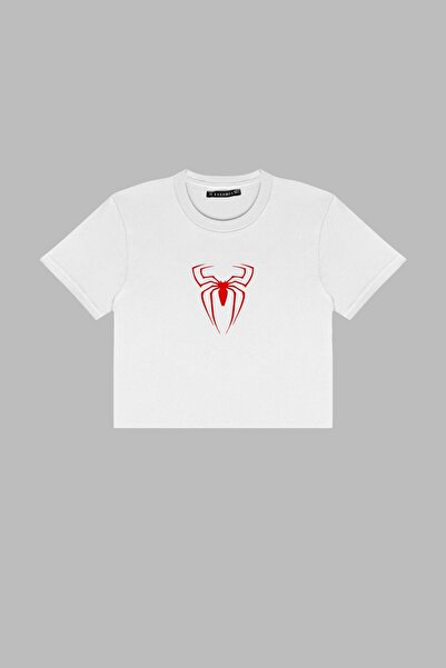 Bak Moda Spider Printed Λευκό Crop Top