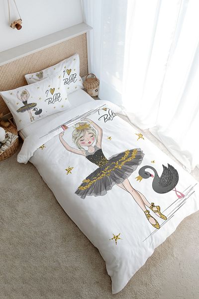 Tuğba Kuğu Single Duvet Cover Set for Baby Series - Black Swan Ballerina (160X220)
