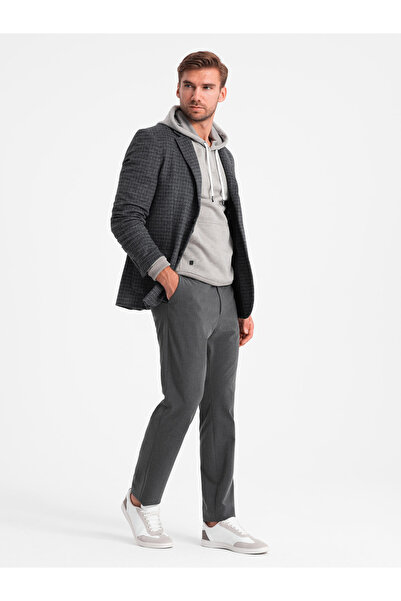 OMBRE Pánský kostkovaný blejzr s vlnou - grafit V2 OM-BLZB-0117 L