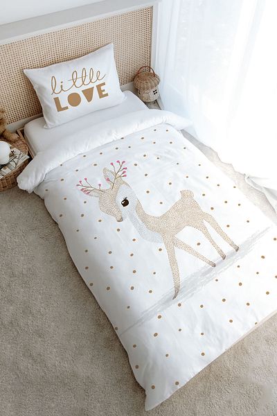 Tuğba Kuğu Iconic Series Single Duvet Cover Set - Floral Deer Horn (160X220)