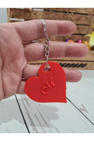 On marifet yün ve hobi dünyası Single Letter Heart Keychain Embossing - Nameplate
