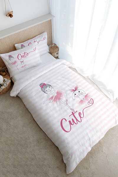 Tuğba Kuğu Baby Series Single Duvet Cover Set - Ballerina and Bunny and Girl (160X220)