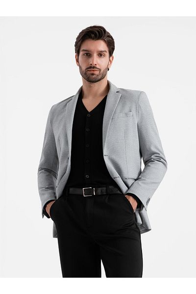 OMBRE Eleganter Herrenblazer mit dekorativen Knöpfen an den Manschetten - grau V2 OM-BLZB-0114 XL