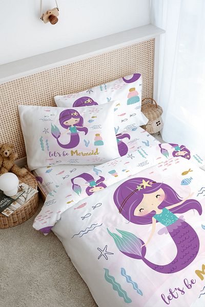 Tuğba Kuğu Single Duvet Cover Set (160X220) - for Baby Series - Purple Mermaid