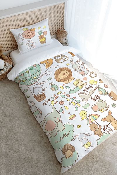 Tuğba Kuğu Single Duvet Cover Set (160X220) - Iconic Series - Cute Zoo