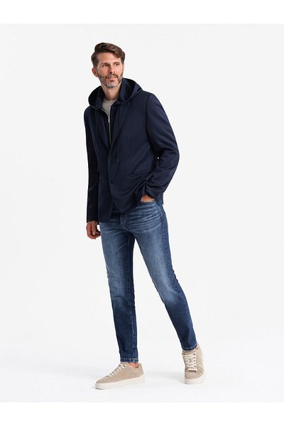 OMBRE Herrenblazer mit abnehmbarem Unterfutter und Kapuze - Marineblau V2 OM-BLZB-0126 S