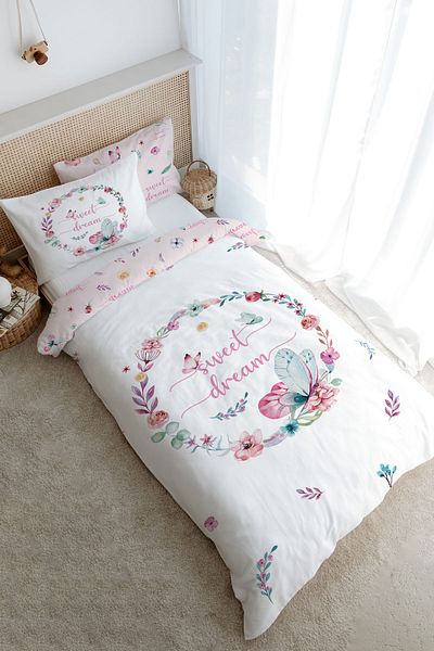 Tuğba Kuğu Single Duvet Cover Set (160X220) - for Baby Series - Butterfly Circle