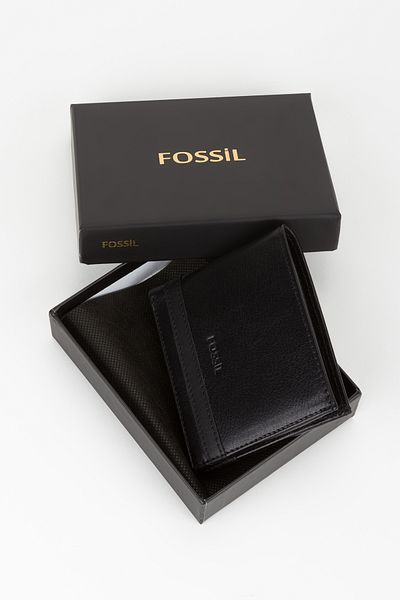 Fossil Boxed Black Horizontal Genuine Leather Men's Wallet Hand Portfolio